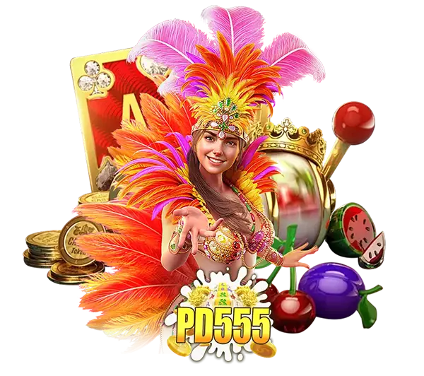 PD555 สล็อตออนไลน์ธีมแฟนตาซี ภาพตัวละครสีสันสดใสพร้อมเหรียญทองและสัญลักษณ์เกม ลุ้นโบนัสใหญ่ เล่นสนุกได้ตลอด 24 ชั่วโมง