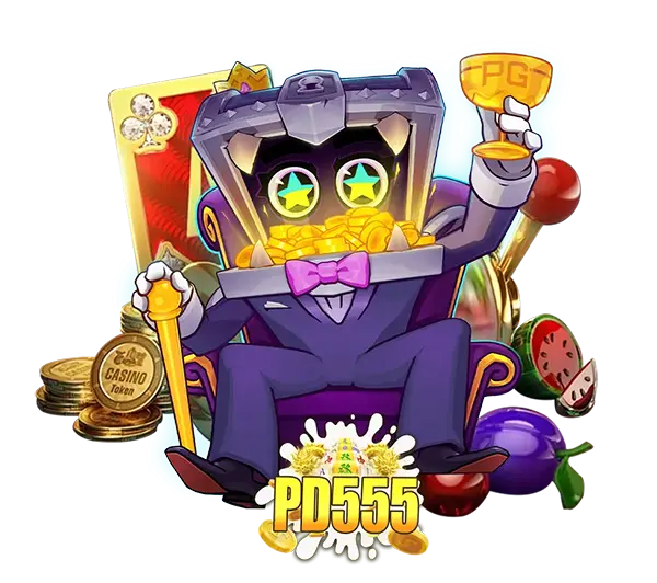 PD555 เกมสล็อตออนไลน์ ตัวละครแฟนตาซีถือถ้วยรางวัลพร้อมเหรียญทอง ลุ้นโบนัสใหญ่ เล่นสนุกได้ตลอด 24 ชั่วโมง
